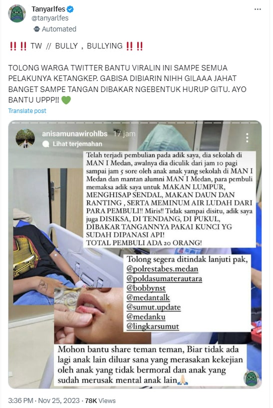 Siswa man 1 medan jadi korban penculikan, dibully - dipaksa makan ludah para pelaku! @tanyarlfes