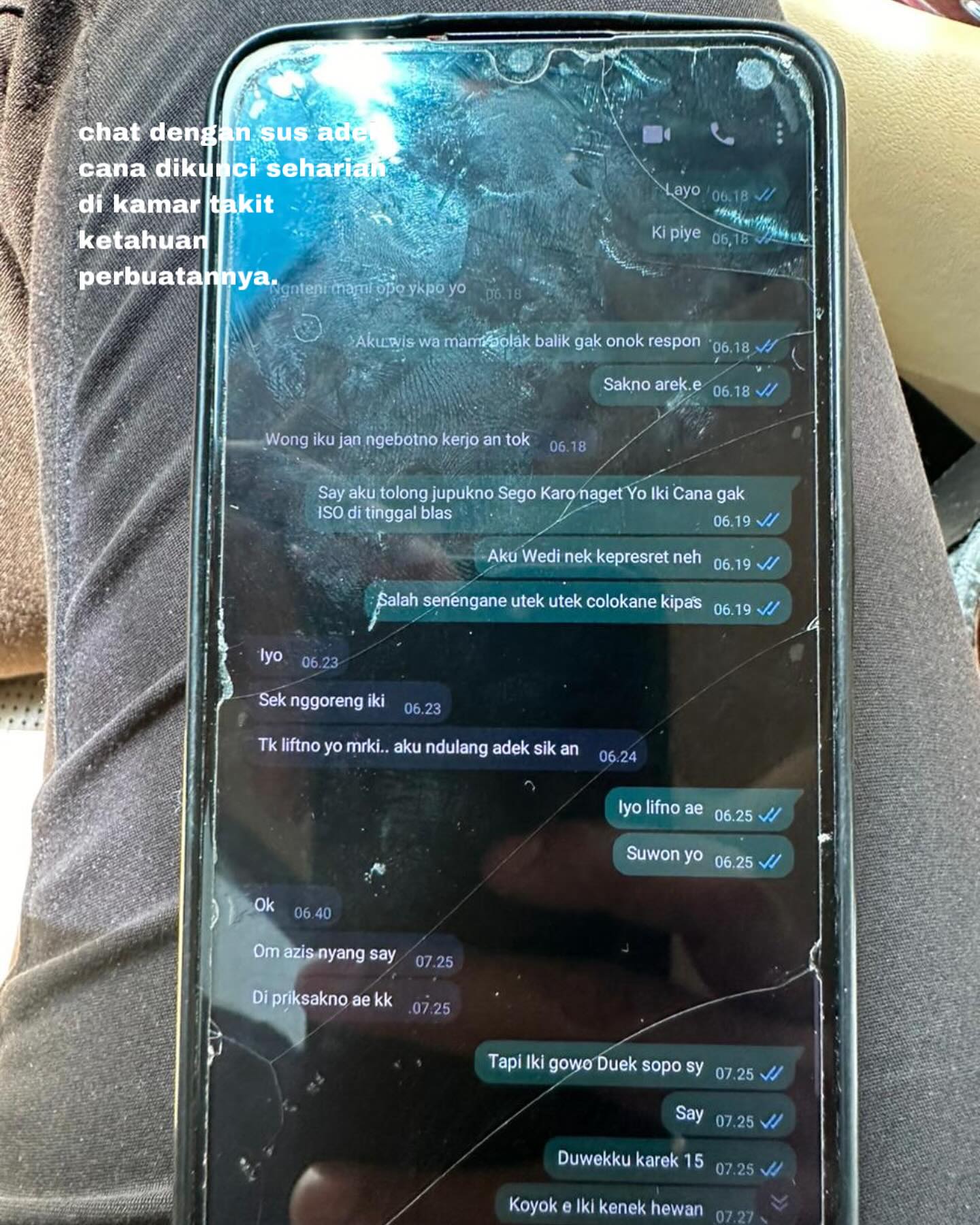 Chat Suster I dengan suster anak Aghnia yang lain. Di sini posisi Cana ternyata sudah dikunci karena I takut ketahuan perbuatannya.