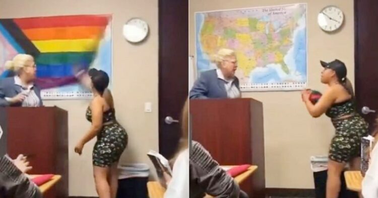 Viral! Guru pajang bendera lgbt di kelas, orang tua siswa protes Sebuah video mengejutkan muncul dari sebuah sekolah di as, menampilkan konfrontasi antara ibu murid dan guru, semua gara-gara bendera lgbt yang tergantung di ruang kelas.