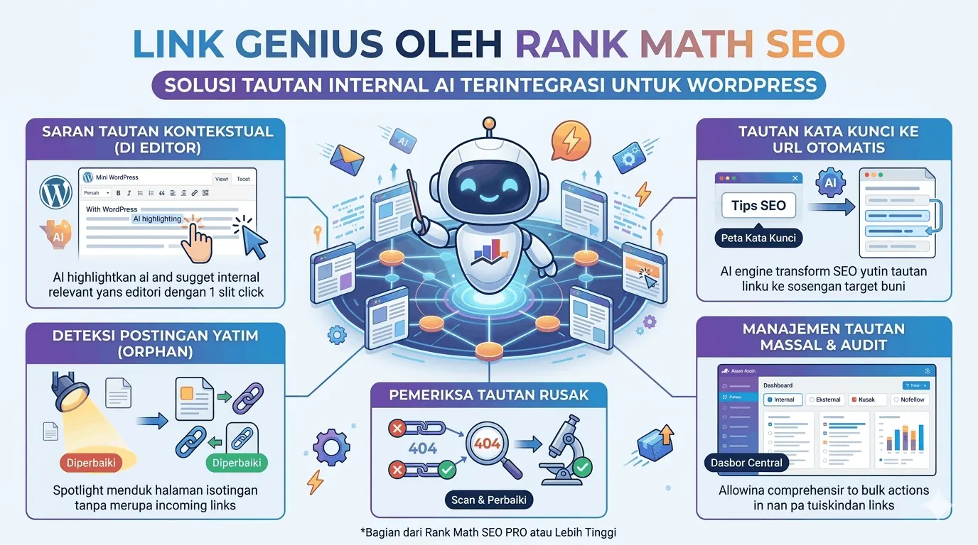 Apa itu link genius rank math? Fitur ai internal linking yang sedang viral di dunia seo
