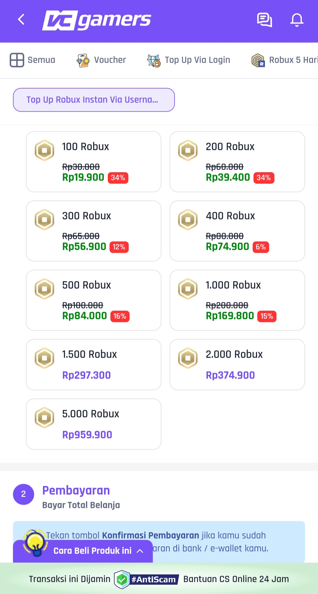 Top up roblox makin praktis, ini cara beli robux di vcgamers dan pilihan pembayarannya