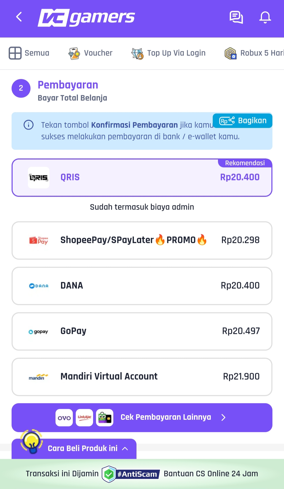 Top up roblox makin praktis, ini cara beli robux di vcgamers dan pilihan pembayarannya